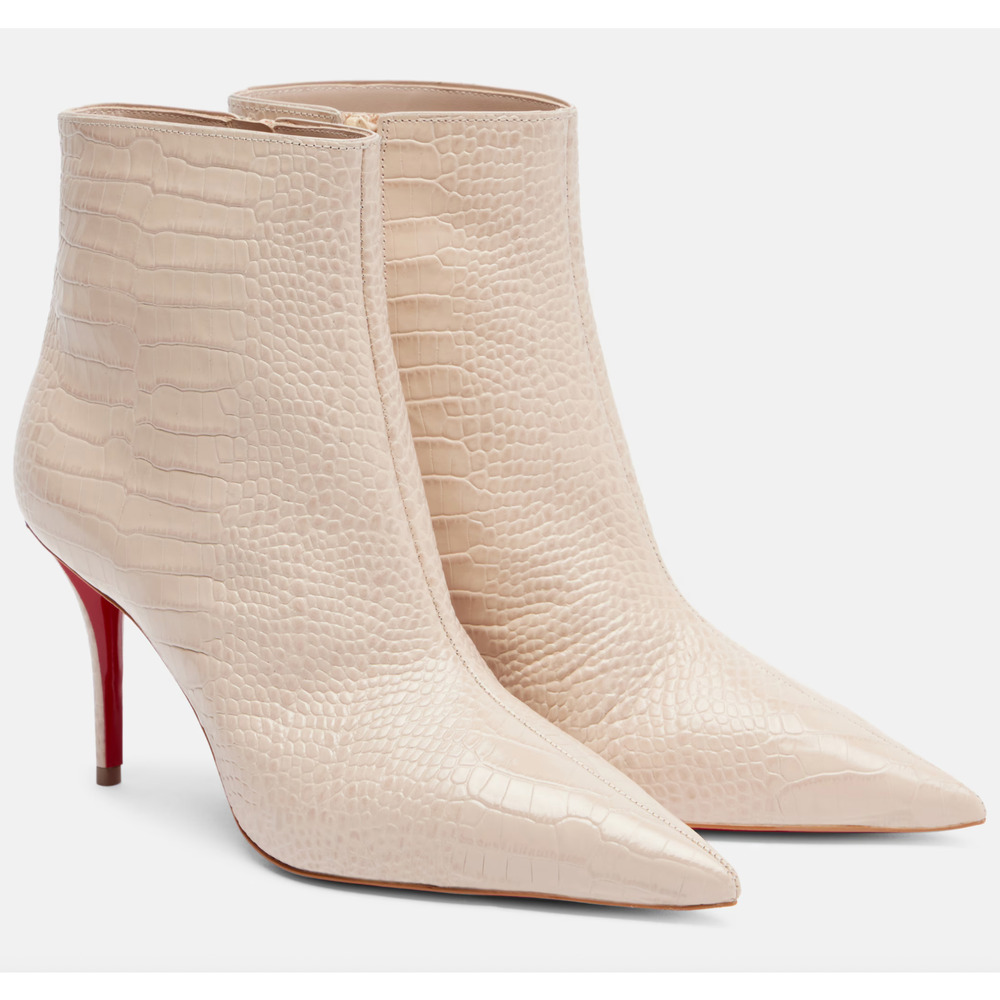 Christian Louboutin Miss Z Booty 80 Pearl Beige Croc Short Ankle Heel Boot 39.5